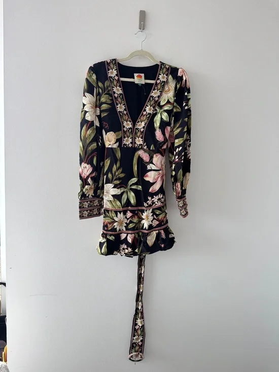 FARM RIO Belted Floral Mini Dress M - Picture 3 of 5